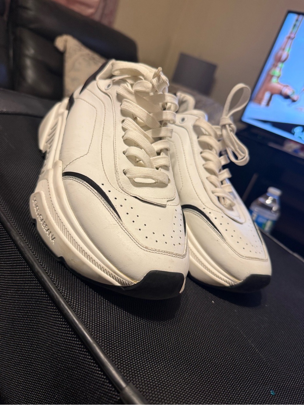 Dolce & Gabbana White Leather Sneakers with Black Accents